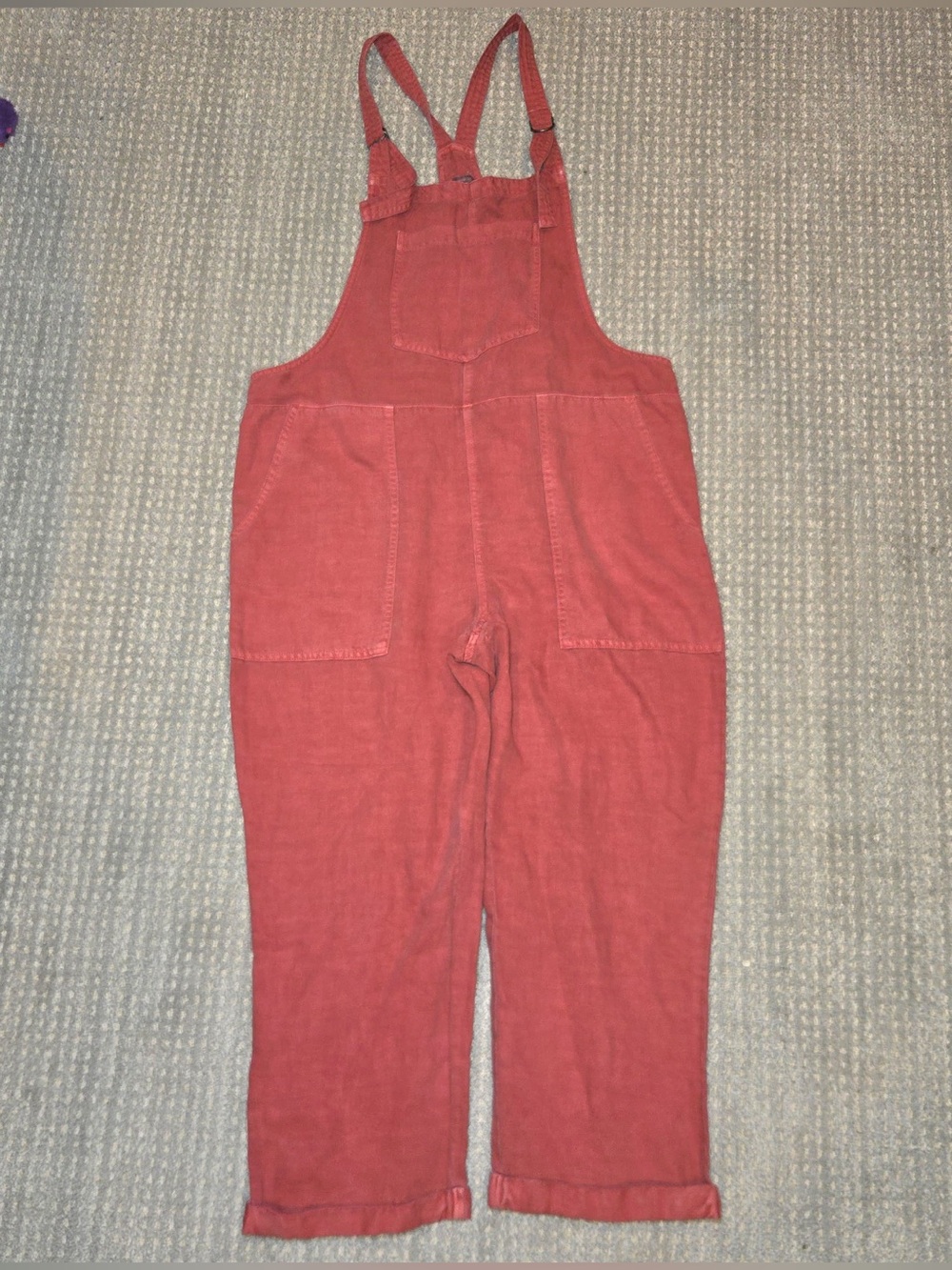 Aerie Pink Linen Blend Wide-Leg Overalls Adjustable Straps Pockets Women's Sz L